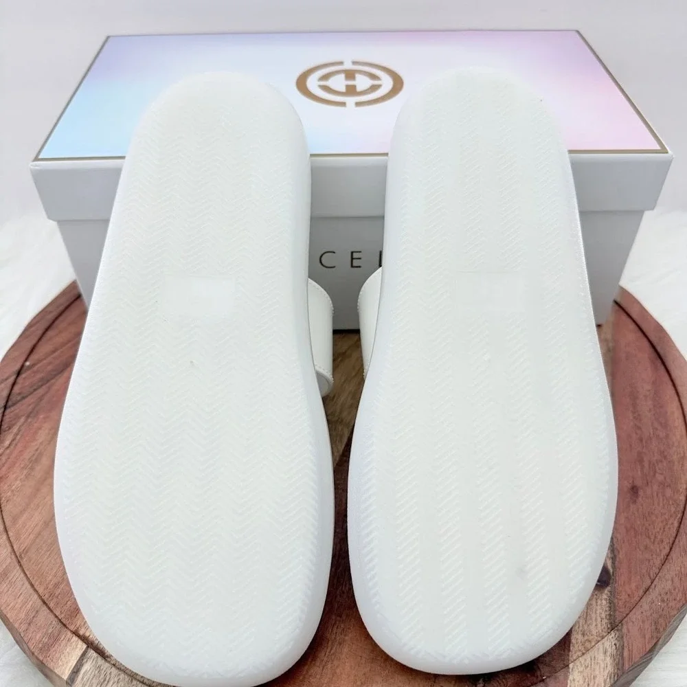 Cecelia New York‎ Jump Alabaster Sz 7 White Glossy Platform Slide Sandals NWB